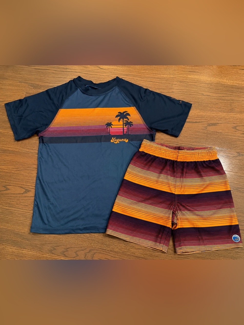 Laguna Swim Boys Matching Swim Set Size M (10/12) Red & Orange Print